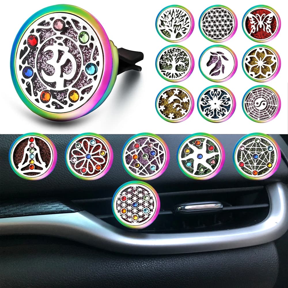New Colorful 30mm Portable Stainless Steel Car Deodorant Clip Essential Oil Diffuser Model 3D zircone Car Jewelry