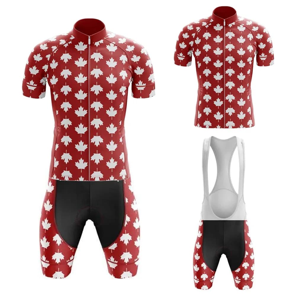 Maglia da ciclismo Canada Set da uomo Manica corta Kit di abbigliamento da mountain bike Pantaloncini con bretelle Cuscinetto traspirante in gel Asciugatura rapida