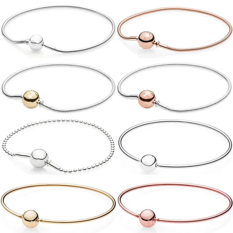 Autentico 925 Sterling Silver Rose Ball Clasp Essence Collection bracciale con perline Bangle Fit Women Bead Charm pandora Jewelry