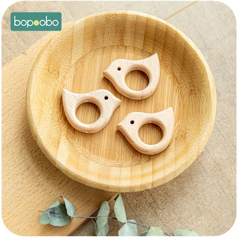 Bopoobo 10pc amante piccolo uccello in legno massaggiagengive accessori per allattamento per bambini giocattolo sensoriale classico nuovo regalo per bambini massaggiagengive organico