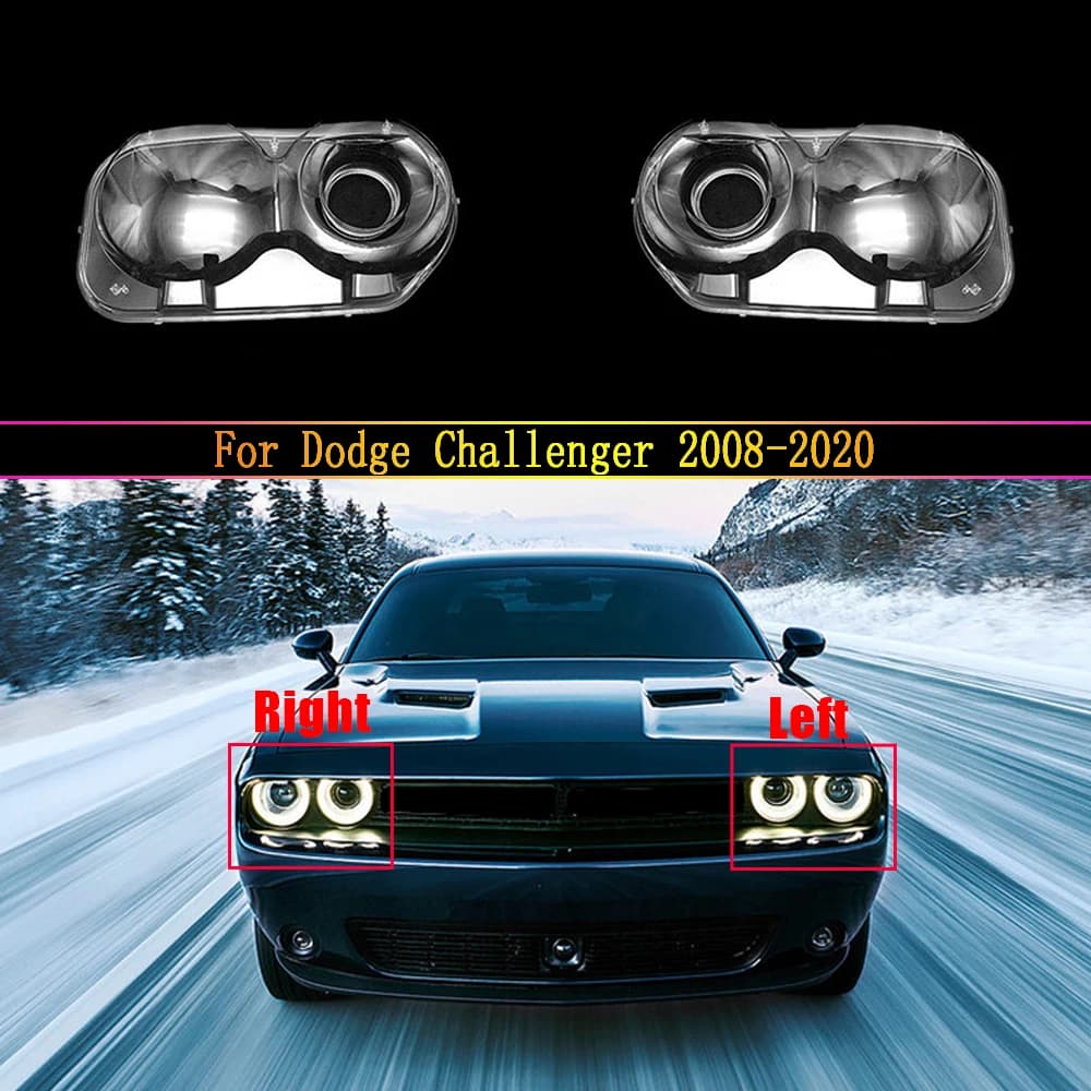 For Dodge Challenger 2008-2020 Front Headlight Cover Transparent Shade Lamp Headlamp Shell Plexiglass Replace Original Lampshade