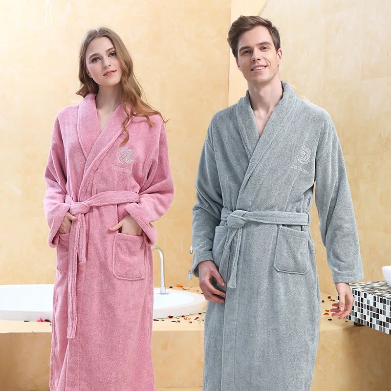 Men's bathrobe with winter cap 100% cotton sponge towel long robe hotel house thickness warm dressing kimono gown