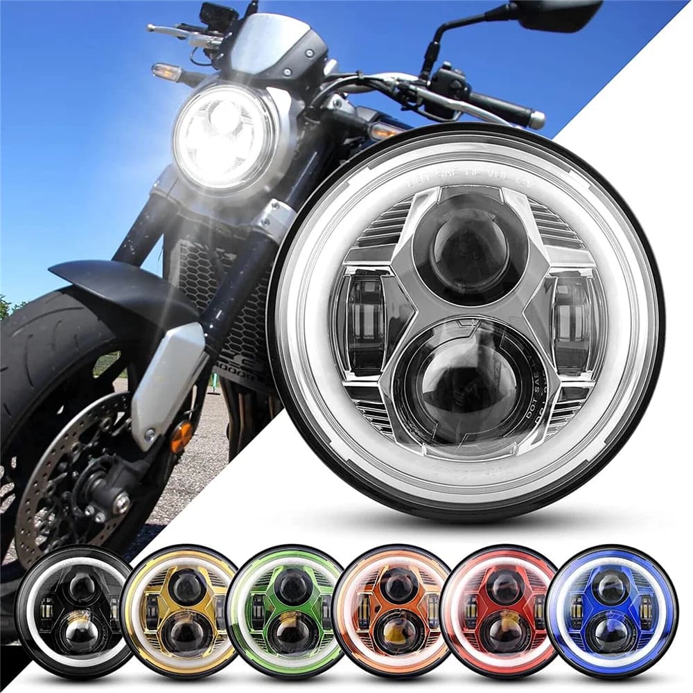 7 "Pollici H4 LED Moto Faro Rotondo Per 93-08 Ducati Monster 1000 600 Halo Ring Amver Per JeepJK TJ Touring Lada 4x4 Yamaha Niva
