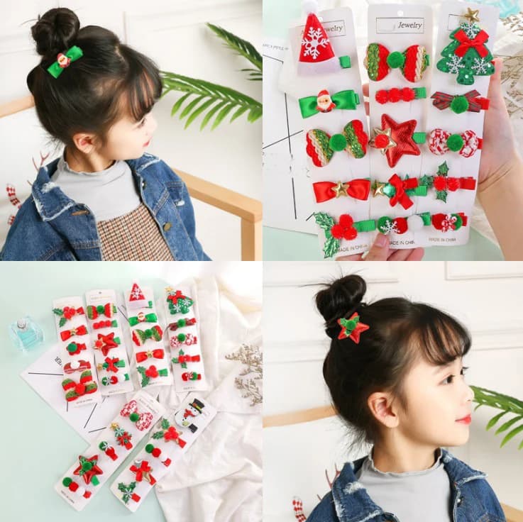 5 pezzi carino albero di Natale Babbo Natale stella pupazzo di neve clip accessori per capelli per ragazze forcine per bambini copricapo per bambini fermagli per capelli per bambini