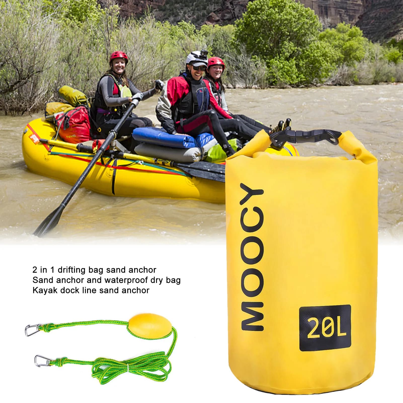 20L corda di traino sacco di sabbia 2 in 1 ancoraggio di sabbia borsa di deriva borsa asciutta impermeabile ancoraggio di sabbia linea di pontile per Kayak Jet Ski canottaggio piccola barca