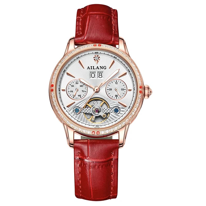 AILANG Orologio meccanico automatico con tourbillon da donna, con lunetta in cristallo, con datario, orologio sportivo impermeabile da polso per donna