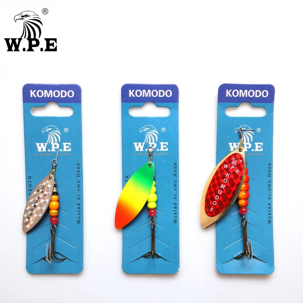 W.P.E KOMODO Filatore di Richiamo 2pcs 12.6g/17.3g/27.2g Cucchiaio Richiamo di Ottone del Metallo di Richiamo di Pesca duro Esche da Pesca Alla Carpa Pesca Pike Wobblers