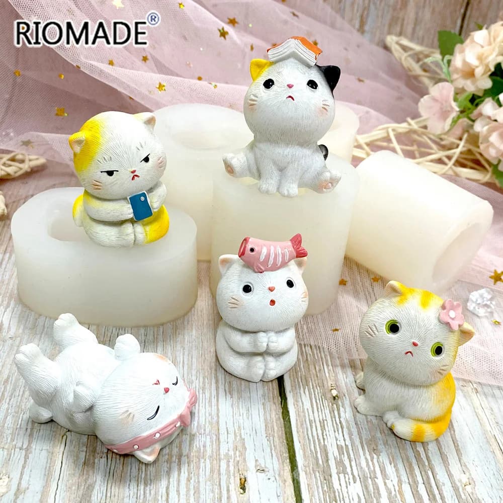 Cute Cat Silicone Mold 3D Cartoon Kitten Animal Chocolate Fondant Cake Decorating Tools Plaster Resin DIY Gypsum Candle Mould