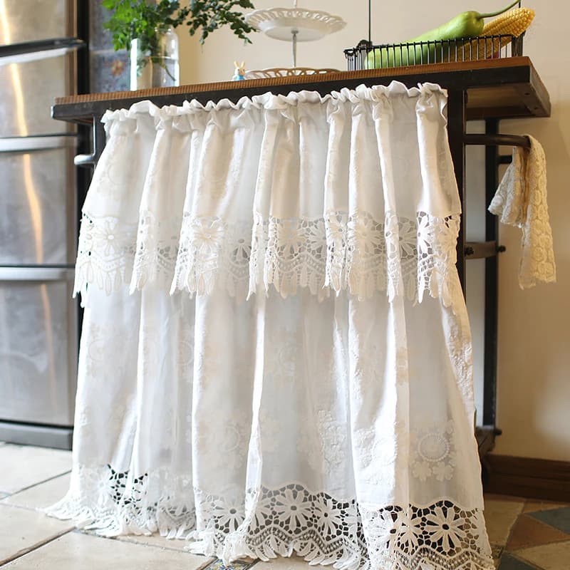 Tenda da principessa in pizzo per ragazza fresca, tessuto di puro cotone bianco, mezza tenda per porta, tenda corta