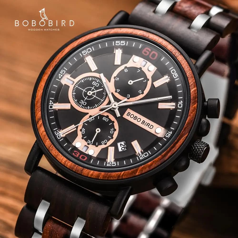 Relogio Masculino BOBO BIRD men's wooden watch Top Brand luxury Elegant chronograph Military watches in reloj hombre wooden box