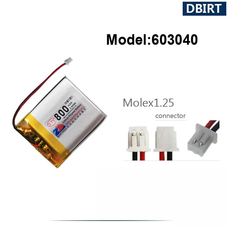 800mAh LP603040 AHB603040 603040 XH2.54/PH2.0/Molex1.25/NTC batteria a 3 fili connettore per Mouse da gioco auricolare GPS Smart Watch