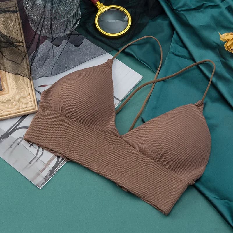 Deep V Women Bra Bralette Wire Free Brassieres Fashion Crop Top Seamless Underwear Cross Back Female Intimates Women Lingerie