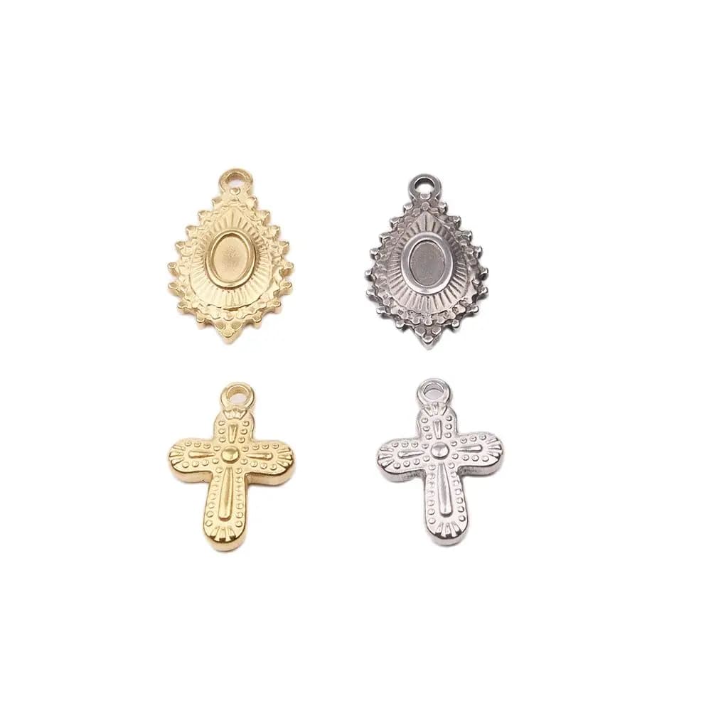 5pcs Wholesale Casting Stainless Steel Round Paml Tree Charms Pendant DIY Necklace Earrings Bracelets Unfading Colorless