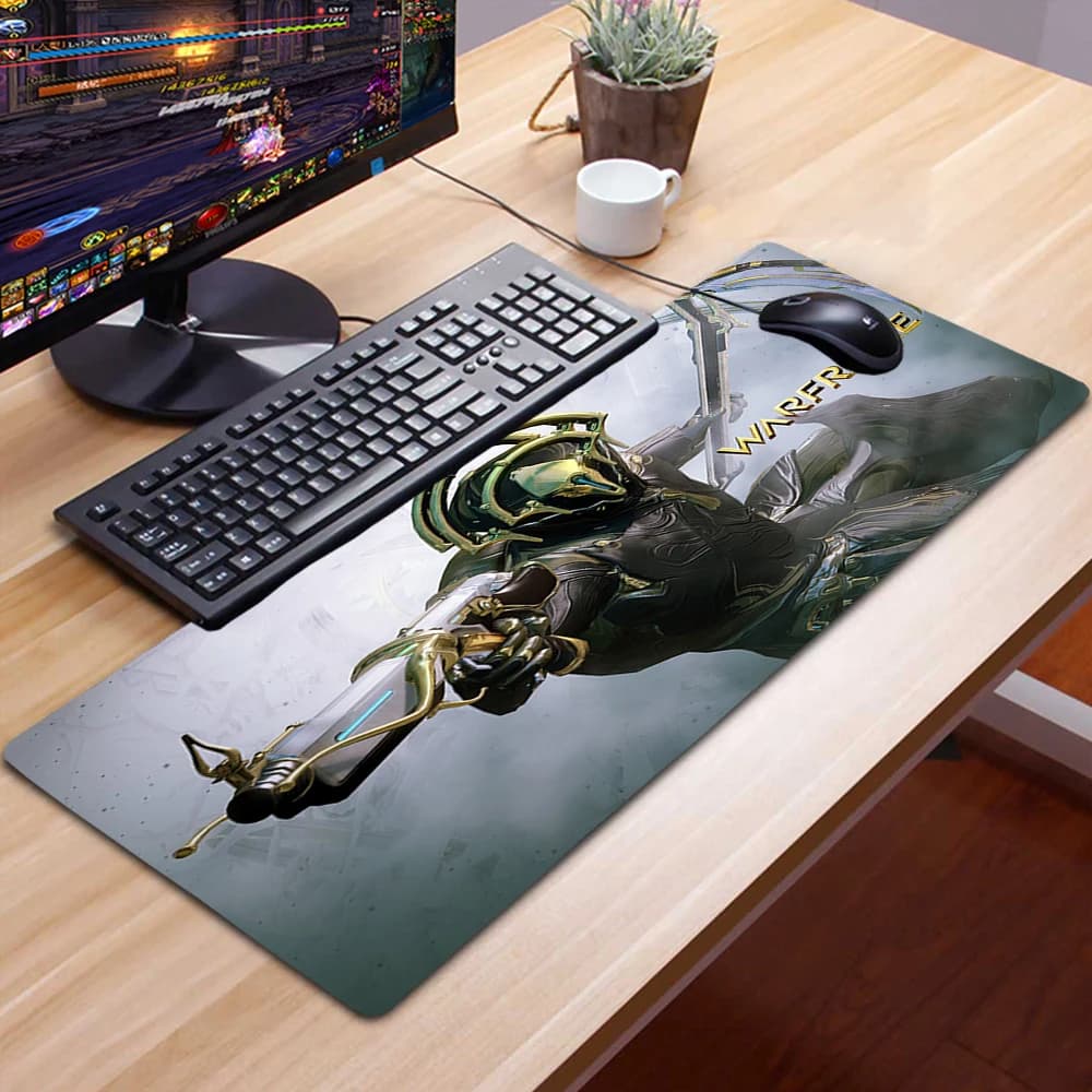 Warframe Hero gioco Mousepad Alfombrilla accessori da gioco Tappetino per Mouse antiscivolo XXL Tappetino 90x30 Tappetino Mouse Tapis De Souris