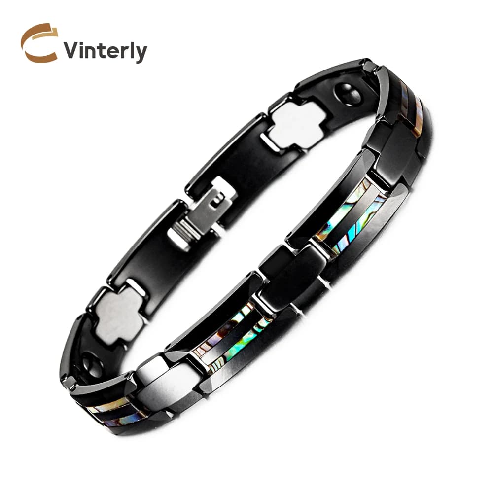 Braccialetti neri antigraffio Homme Shell Health Energy ematite Magnetic Jewelry benefit artrite 10mm regalo in ceramica per uomo