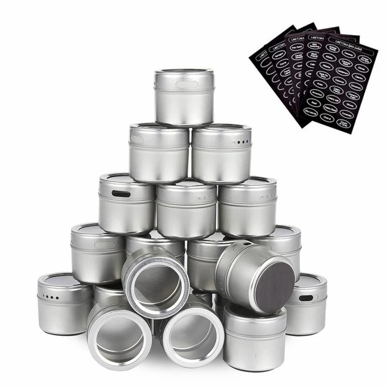 LMETJMA Spezie Magnetico Barattoli di Spezie In Acciaio Inox Vaso di Set Con Adesivi Pepe Sale Pepe Set Condimento Spray KC0017