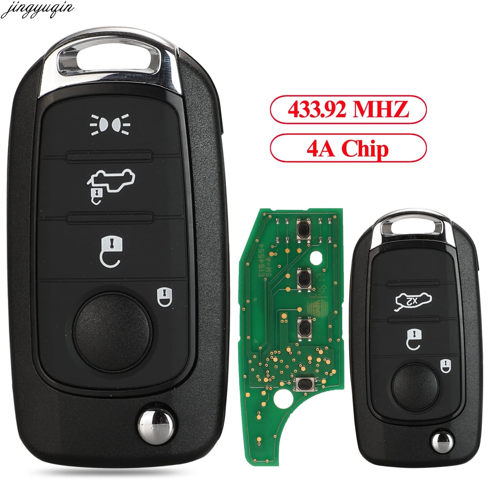 Jingyuqin Chiave per auto con telecomando 433,92 Mhz 4A Chip per Fiat 500X Egea Tipo 2016-2018 3/4 pulsanti Fob