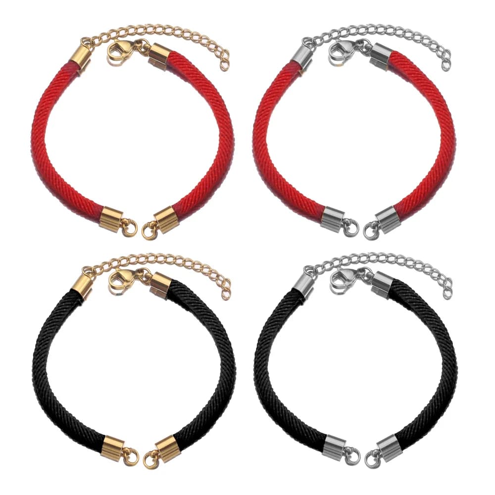 2 pezzi in acciaio inossidabile nero rosso corda intrecciata catena a maglie regolabile per connettori braccialetti con ciondoli risultati di creazione di gioielli