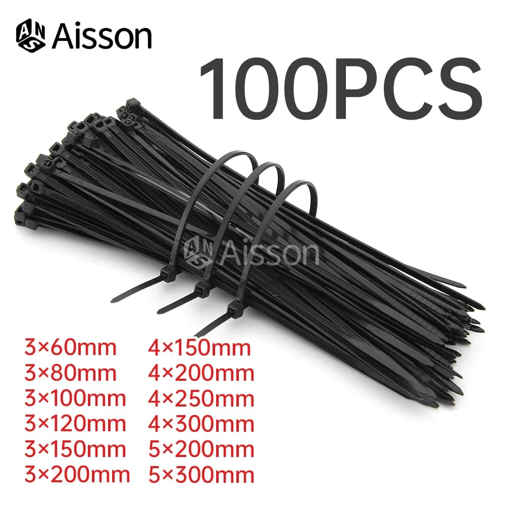 Anello di fissaggio per fascette per cavi in nylon di plastica autobloccante da 100 pezzi Nero 3x100 4x150 5x200 mm Cinturino con cerniera