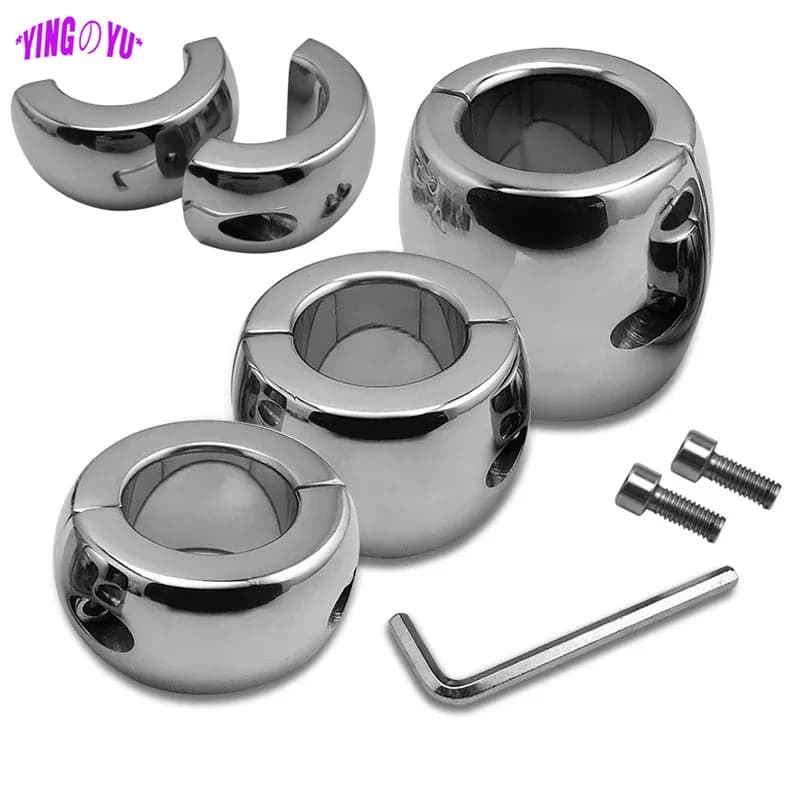 Restraint Cock Ring Penis Scrotum Stainless Steel Ball Bearing With Metal Locking Sex Toys For Men's Pleasure