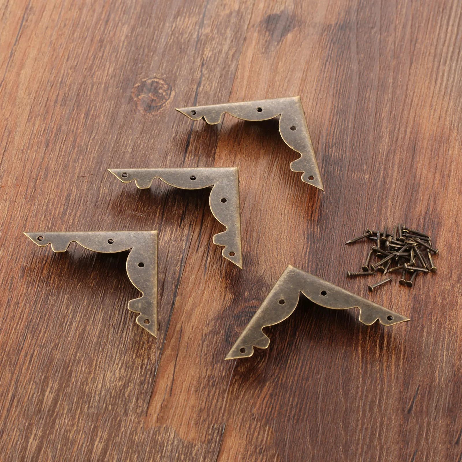 4pcs/kit Iron Corners Antique Bronze Bracket 46mm Triangle Decor Scrapbook Album Jewelry Wood Box Protectors Table Leg w/Nails