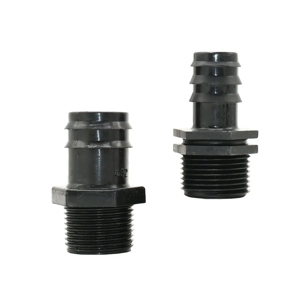 2 connettori per tubo da giardino da 1 pollice (maschio) a 25 mm (1 pollice) con attacco a barb, adattatore per rubinetto, giunto per tubo con filettatura esterna, 1 pezzo