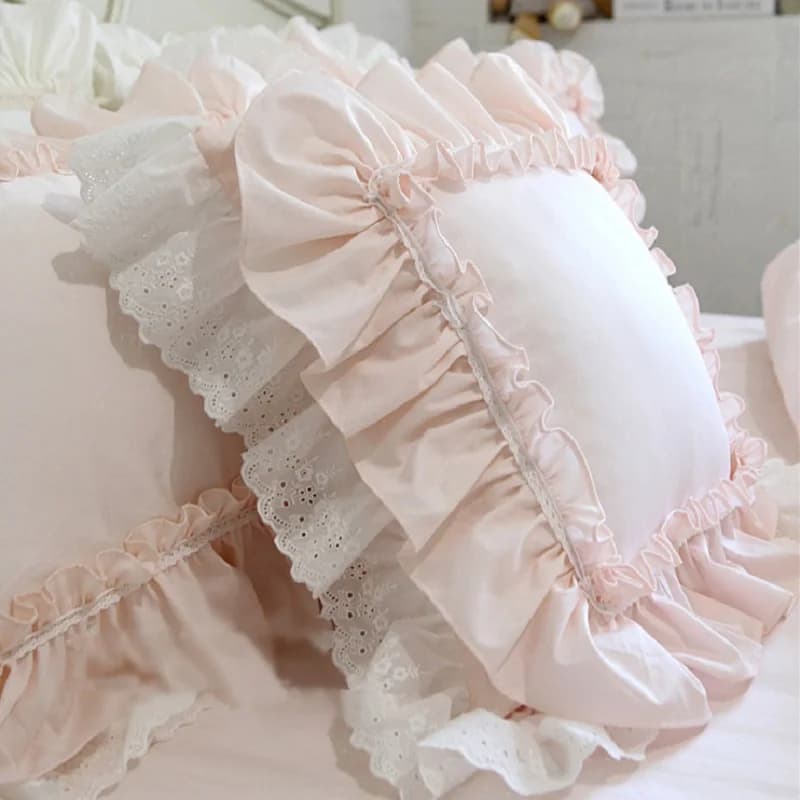 Luxury cotton pillow cover 100% European lace embroidery volant lining for pillow bed linen handmade pillow for Christmas sofa