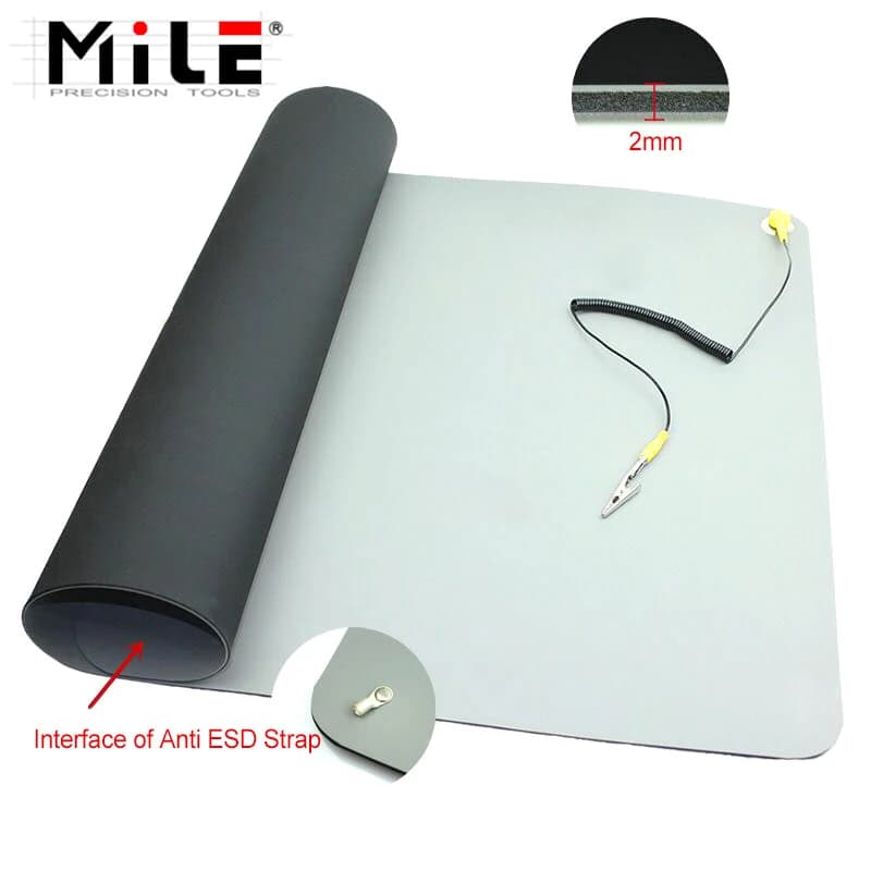 Tappetino ESD antistatico 710x500x2mm + filo di terra + polso ESD per telefono cellulare Coperta da lavoro per riparazione elettronica sensibile al computer