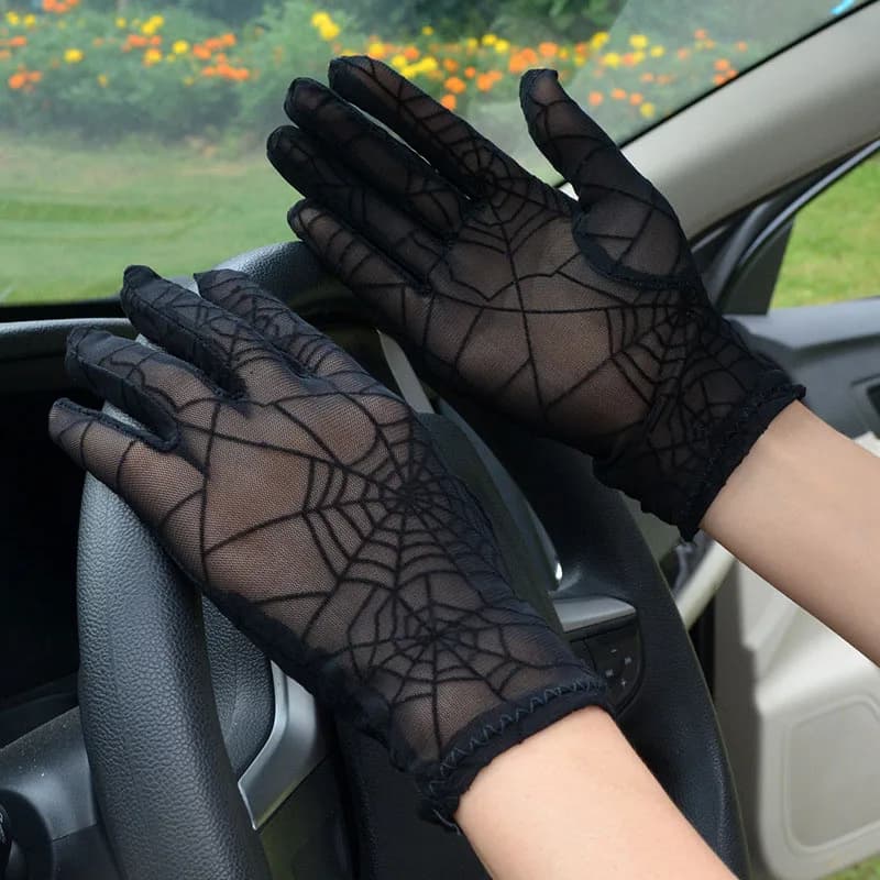 Fashion sexy summer female sun protection with fingers entire short gloves in lace women guide web model sun anti- UV black gloves C10