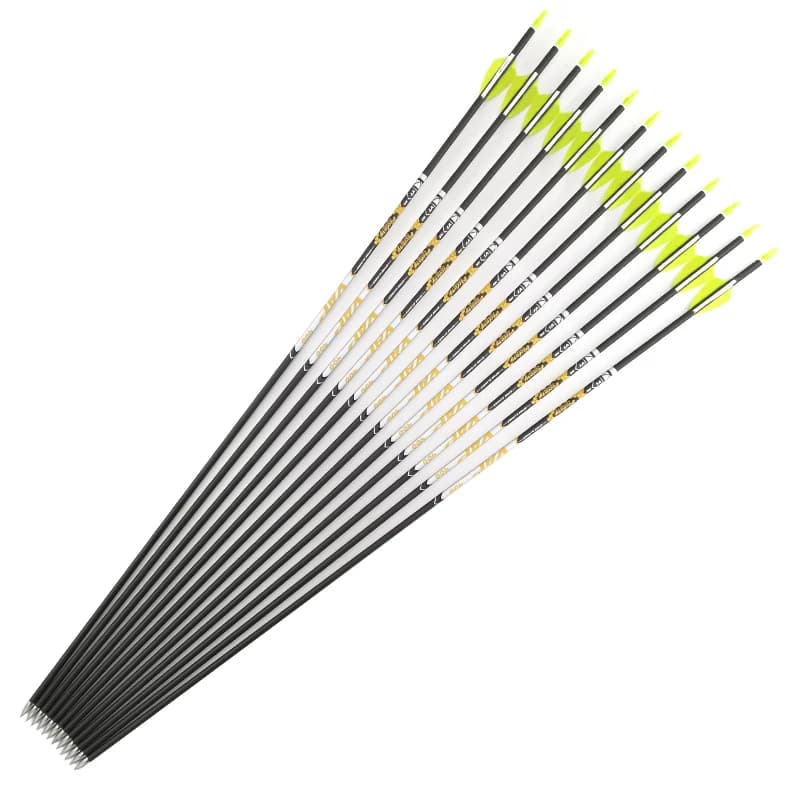 Tiro con l'arco Colonna vertebrale 350 400 500 600 700 800 900 Frecce in carbonio Albero Pin nock Punti Arco ricurvo Caccia Tiro 12 pezzi