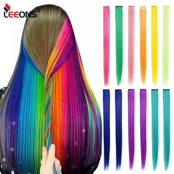 Leeons capelli sintetici Clip-In un pezzo per estensioni dei capelli Ombre colore puro dritto lungo capelli finti pezzi Clip In 2 toni capelli