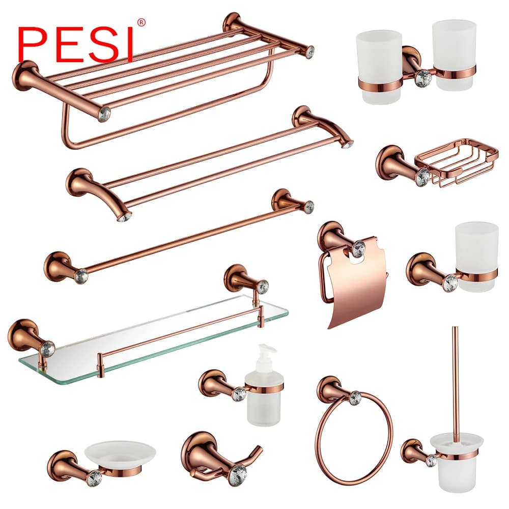 Hardware per il bagno in ottone oro rosa Gancio portasciugamani Bar Rack Bar Mensola Porta carta velina Porta spazzolino Accessori per il bagno.