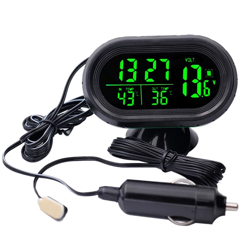 Termometro Digitale per Auto 4 in 1 DC 12V con Data, Ora, Doppia Temperatura e Retroilluminazione LED