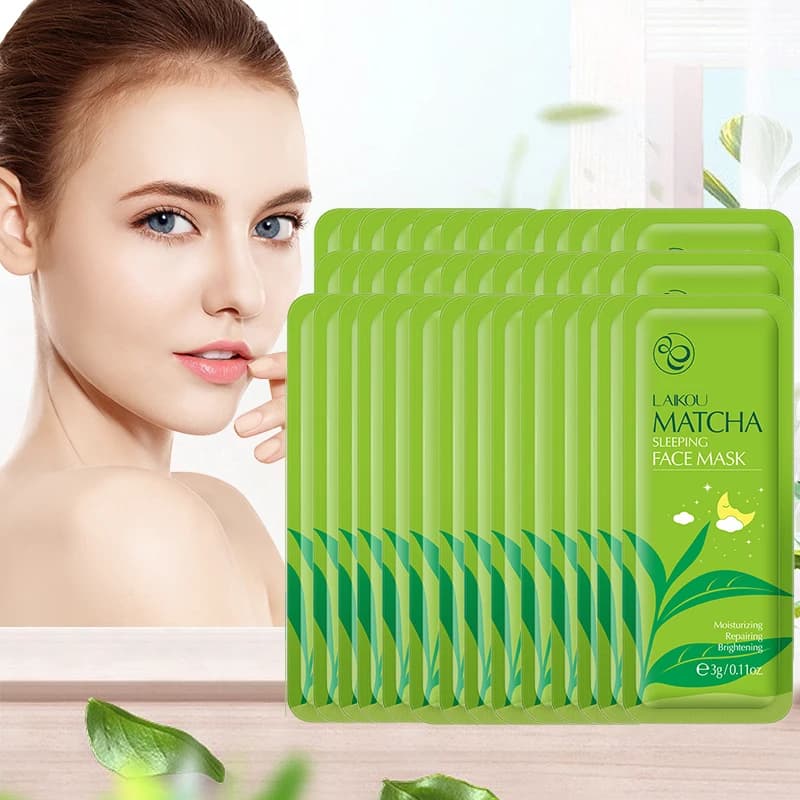50PCS LAIKOU Matcha mask for sleeping moisturizing night packs for face travel bags for skin hydration smooth and tender care of face skin