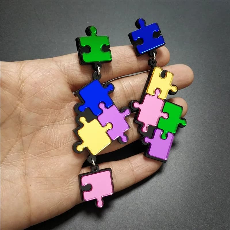 KUGUYS Puzzle Dangle Earrings for Women Mirror Acrylic Colorful Unique Jewelry Trendy Accessories