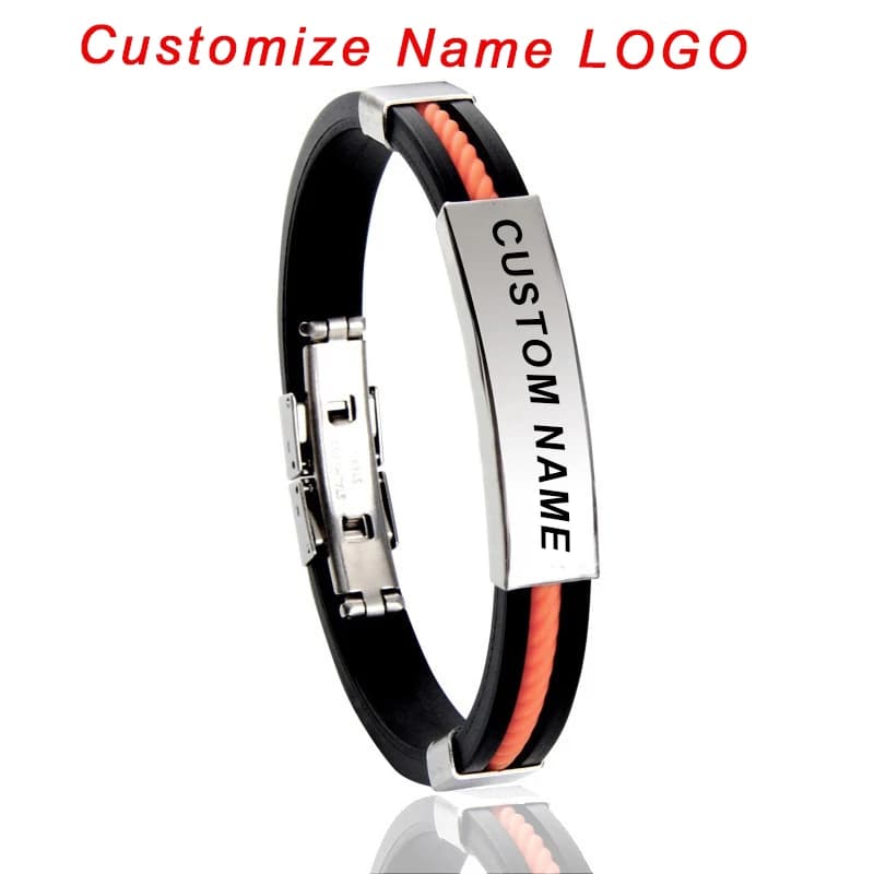 Logo personalizzato Nome Incidere Braccialetto In Silicone Iscrizione Braccialetti di Amicizia Per Le Donne Degli Uomini ID Braccialetto di Lusso Pulsante A Scatto Gioielli