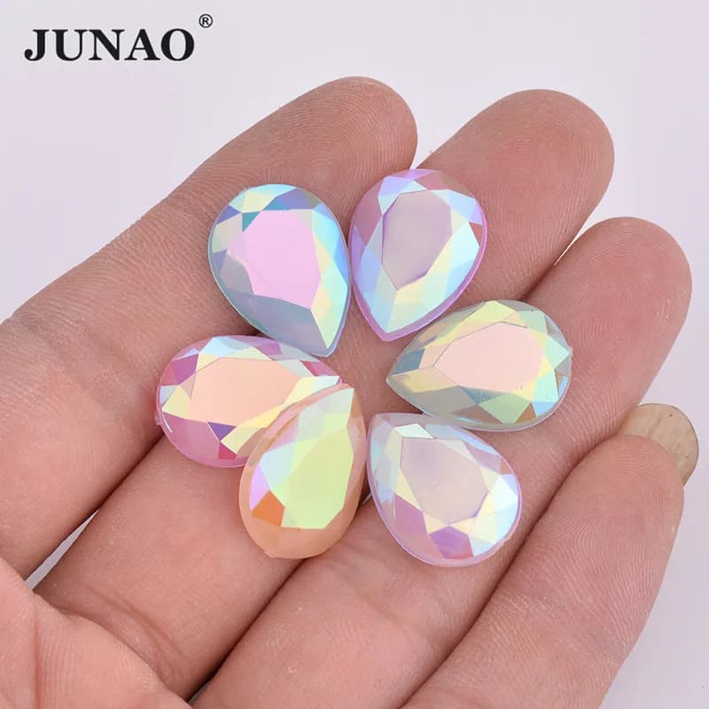 JUNAO 10x14mm 13x18mm Colore Della Miscela Teardrop AB Flatback Strass Acrilico Strass Adesivi Non Cucire Pietre di Cristallo per I Vestiti
