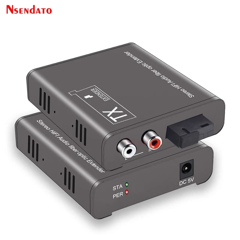 Kit Trasmettitore e Ricevitore Audio RCA su Fibra Ottica con Estensore fino a 20km per TV Box, PS4, HI-FI, Home Theater, PC