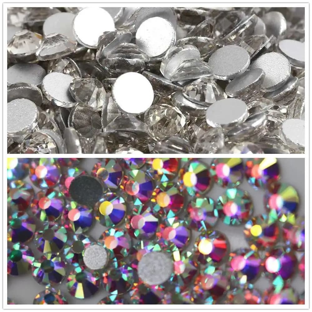 Top Glitter Crystal AB FlatBack Nail Art Strass S3-S50 Base rosa Colla su strass per decorazioni per unghie in tessuto