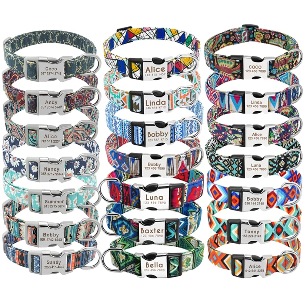 Collare per cani in nylon personalizzato Collare per animali personalizzato Etichetta identificativa incisa Targhetta Fibbia per cani di taglia piccola, media e grande Pitbull Pug