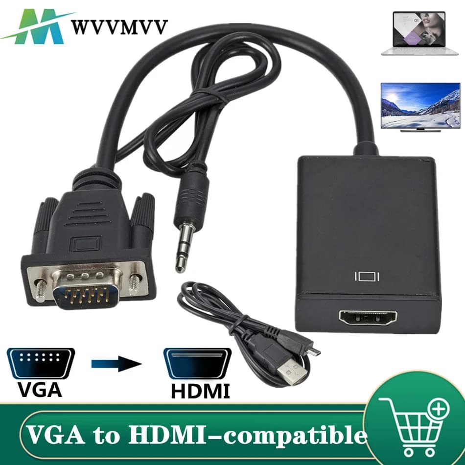 VGA compatible converter cable to HDMI Full HD 1080P with audio output VGA HD adapter for portable HDTV projector PC