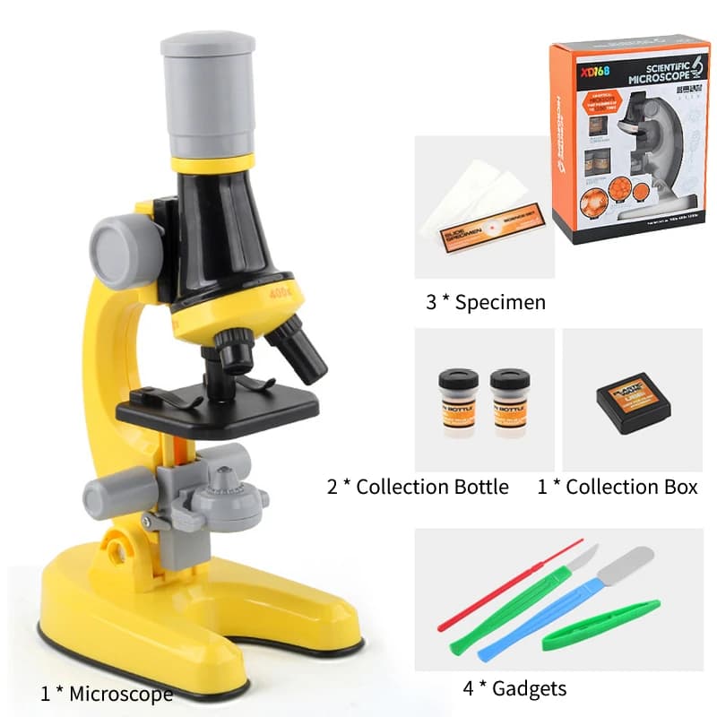 Kit microscopio per bambini Laboratorio di scienze LED 1200X/400X/100X Giocattolo Casa Scuola Interesse Coltivazione Bambino Ragazzi Compleanno Regalo di Natale