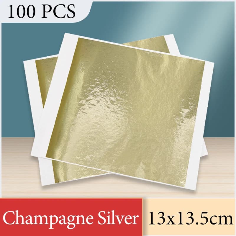 13x13,5 cm Champagne Foglio d'argento Carta Foglia d'oro Fogli in mobili artistici Decorazioni per unghie Dipinti Doratura 100 pezzi di carta artigianale