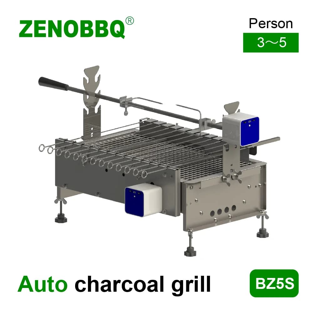 ZENO BBQ Auto Flip griglia a carbone in acciaio inossidabile 13 pezzi spiedini ruota arrosto BBQ spiedo girarrosto attrezzatura da campeggio 3 ~ 5 persone