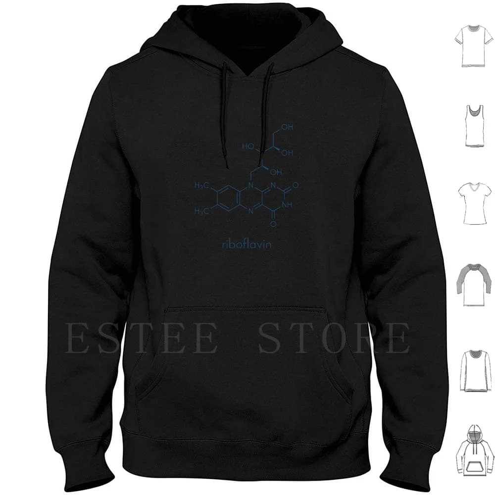 Vitamin B2 molecule (Riboflavin). Skeletal formula. Long sleeved hooded sweatshirts Supplementation of vitamin medication supplements