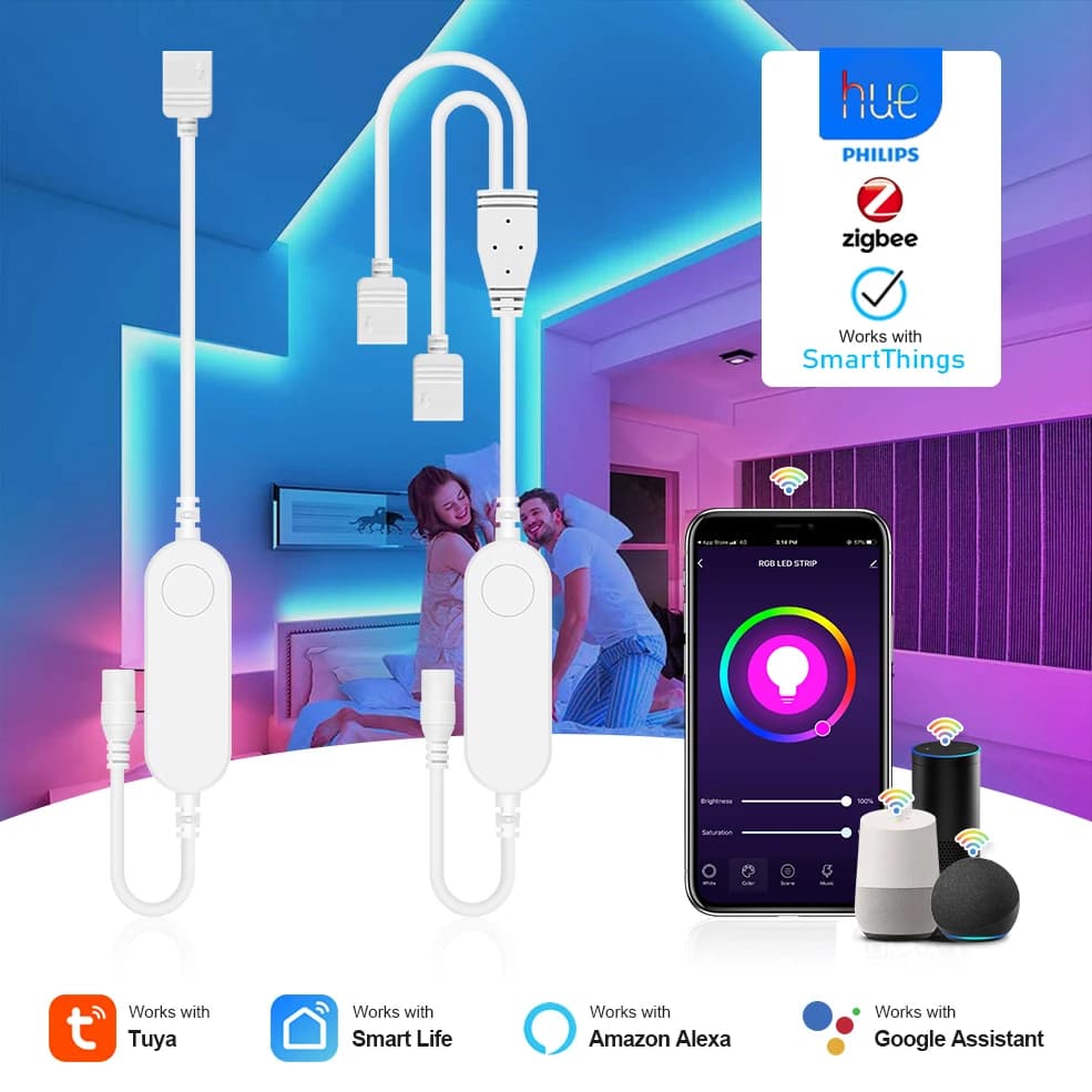 TUYA Zigbee DC5V 12V 24V RGB RGBW Smart LED Strip Controller APP/Controllo vocale Funziona con Alexa Echo Hue SmartThings Google Home