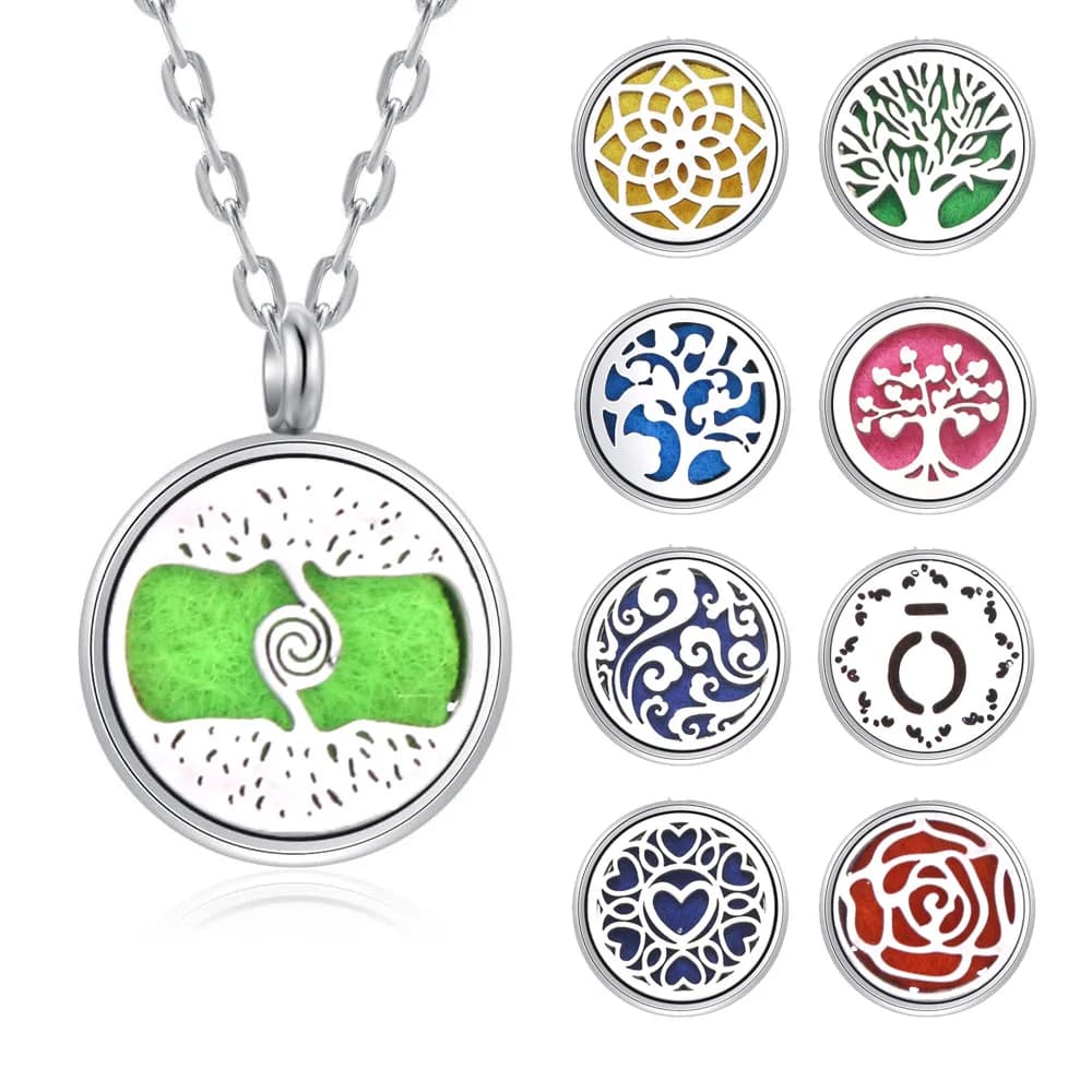 Dropshipping della collana del profumo dell'aroma di fascino del pendente del medaglione dell'acciaio inossidabile 12mm della collana del diffusore dell'olio essenziale di aromaterapia