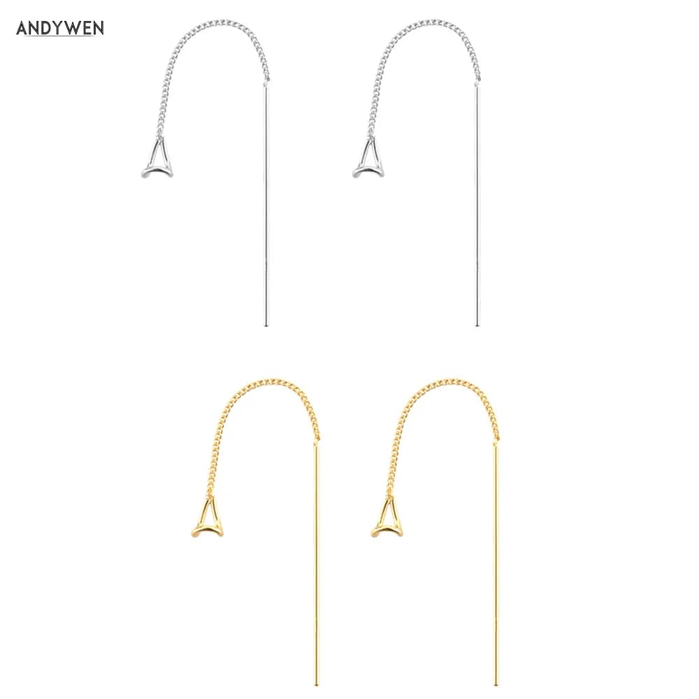 ANDYWEN nuovo argento Sterling 925 oro pianura catena lunghezza 70mm donne orecchini a goccia donne gioielli raffinati clip gioielli da sposa