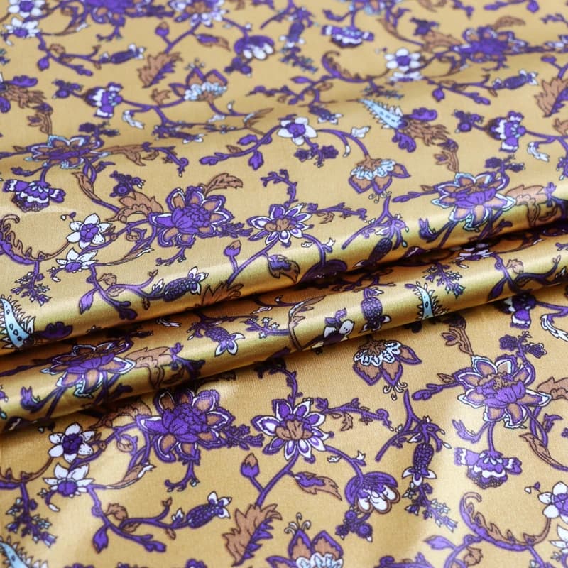 1 Meter X 1.48 Meter Satin Fabric Retro Floral Dress Shirt Scarf Material Soft Charmeuse Satin