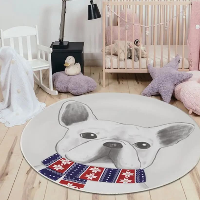 Tappeto rotondo moderno stampato con cane cartone animato per soggiorno Tappeto per sedia per computer Tappeto per bambini Tappetino per tenda da gioco Tappeto per guardaroba